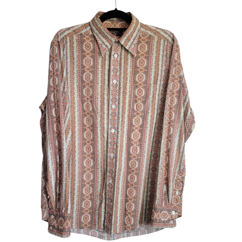 Lucky Brand Dungarees Shirt Mens L Western Medallion Stripe Button Down - Picture 3 of 11